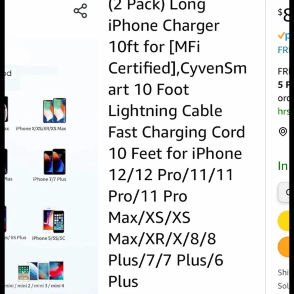 APPLE LIGHTENING CHARGER CORDS 10FT USB TO APPLE LIGHTENING RED 2-PACK